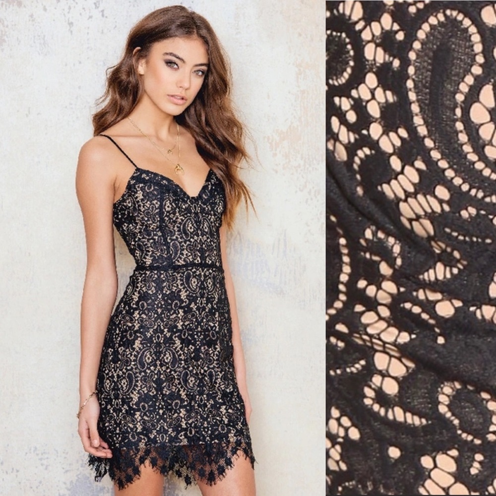 For Love and Lemons Vika Corset Lace Mini Dress Black Size Small